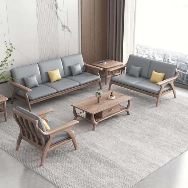 

Nordic new Chinese all-solid wood sofa imported ash wood living room combination simple small apartment corner fabric