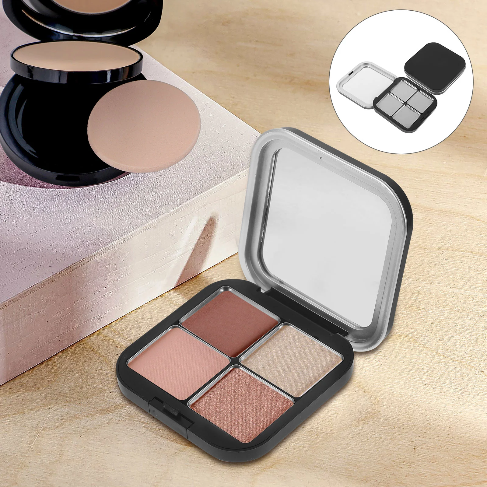 2 Pcs Black Eyeshadow Makeup Blush Box Lipstick Palettes Cosmetics Organizer Mirror Empty Palate Travel Mother