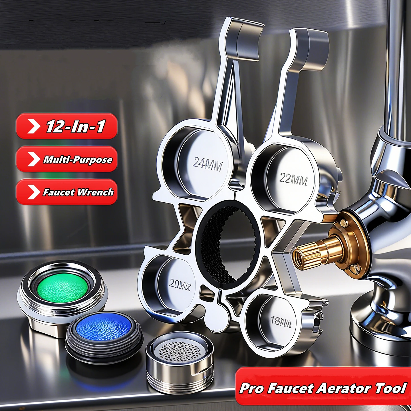 Commercial Kitchen Taps - 12 in 1 Faucet Wrench, Sink