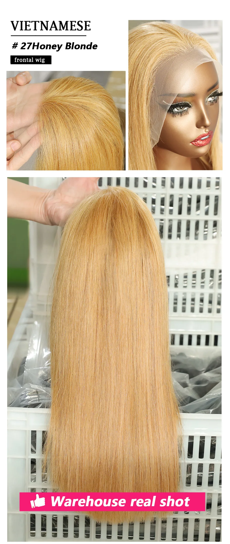 # 27 Honigblond 13x4 Lace Frontal Bob Perücken 100% Echthaar gefärbtes rohes vietnamesisches Haar 5x5 kleberlose Perücke doppelt gezogen vorgezupfte Perücke – Detail 3