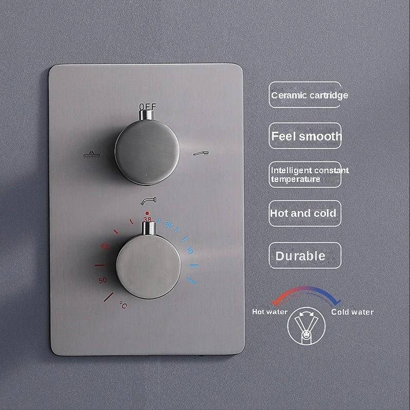 Gun Gray Intelligent Constant Temperature Shower Set Copper Bathroom Shower Room Concealed Wall-Mounted Hidden Ceiling Square