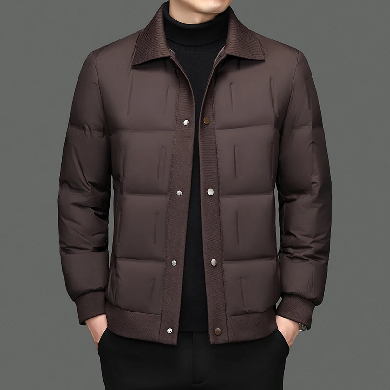 2025 Otoño Invierno chaqueta de plumón para hombre abrigo de plumón de pato blanco moda de negocios Casual chaqueta cálida cuello vuelto prendas de vestir exteriores para hombres