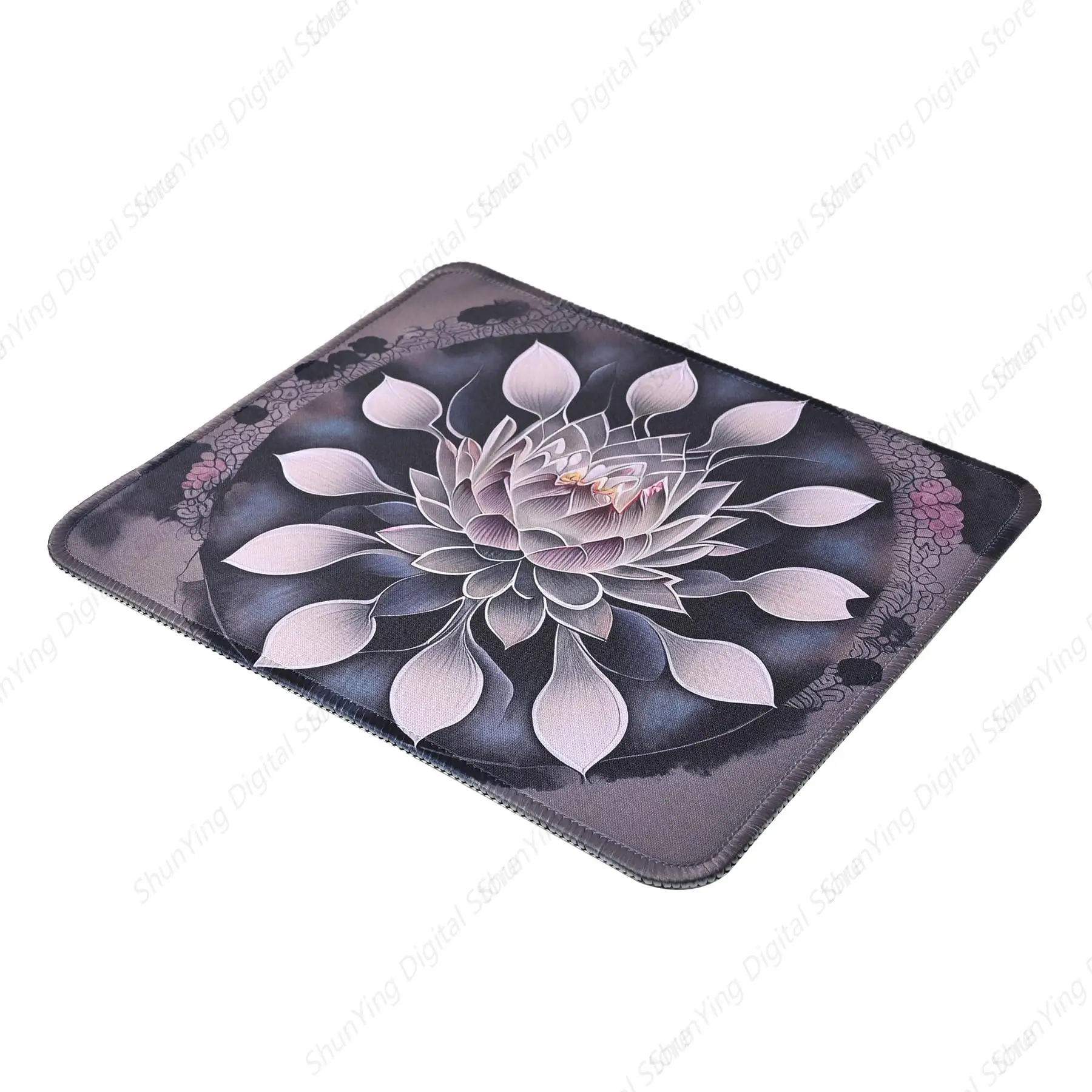 Mouse pad com flores de lótus escuras, mouse pad de borracha antiderrapante para computador, adequado para casa e escritório, mouse pad para jogos 18*22cm