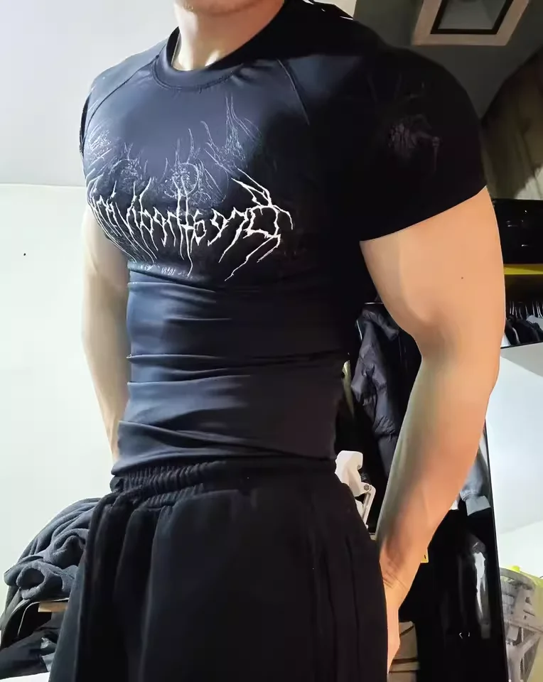Breathedivinity Compression Shirt Short Sleeve 2025 Tops Muscle GYM Fitness in Black Body Shape Fit Reveal Figures image 3