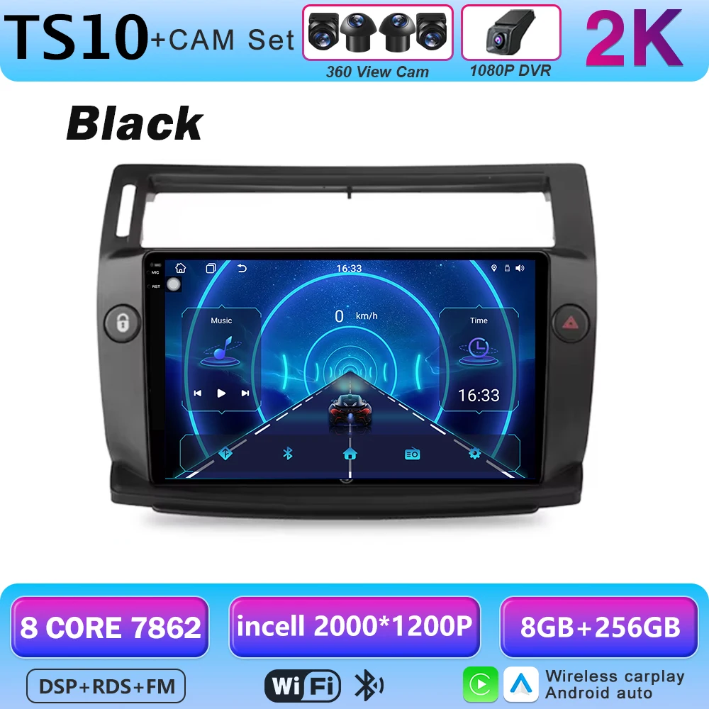 Android 16 multimediaspeler GPS autoradio navigatiesysteem voor Citroen C4 C-Triomphe Quatre 2004-2014 met Carplay