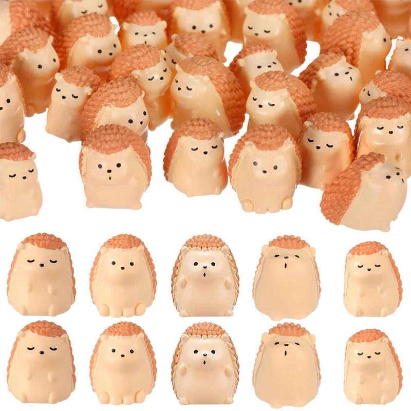 10pcs Mini Hedgehog Resin Figurine Bulk, Miniatures Animal Figures, Ornaments for DIY Fairy Garden, Home Kawaii Displays
