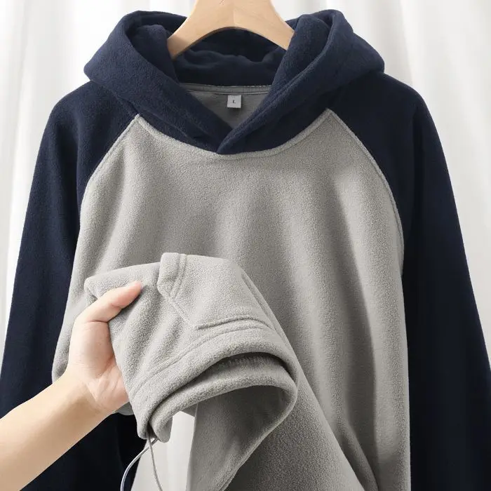 Heavy Autumn and Winter Fleece Splicing Men's and Women's Hooded Sweater with Fleece To Keep Warm Retro Casual Hoodie Pullover