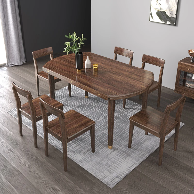 

Tables and Chairs Set Modern Minimalist Walnut Dining Table Small Apartment Folding Dining Table round Household Dining Table