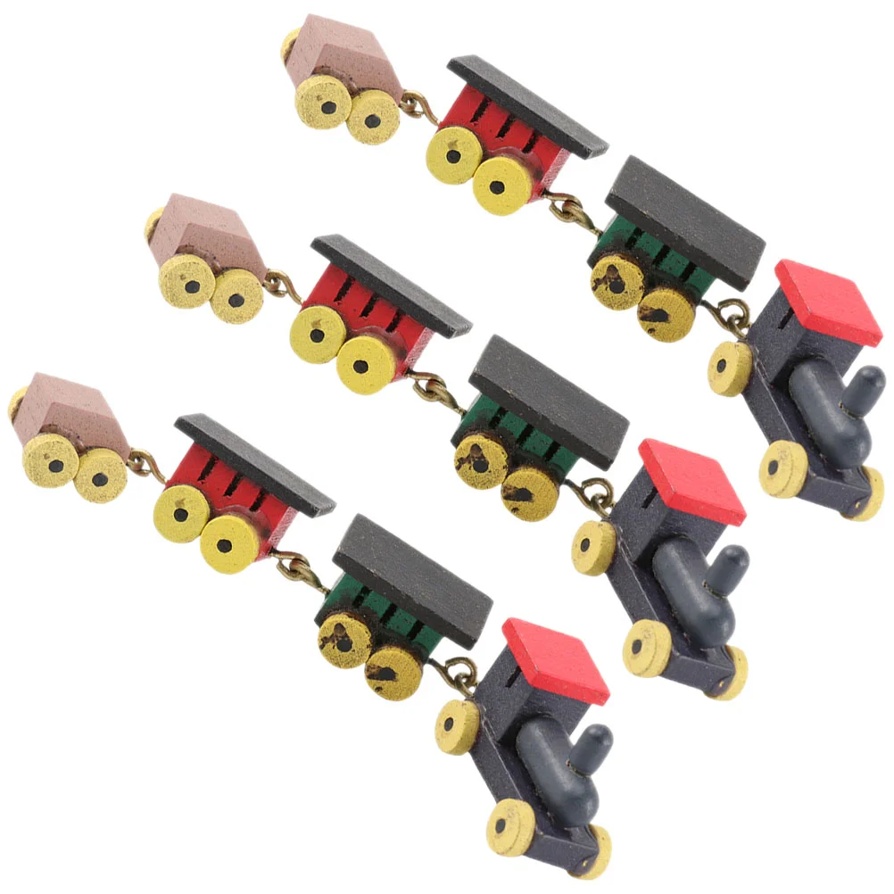 3 Pcs Pull-back Train House Mini Wooden Accessories Simulation Steam Child