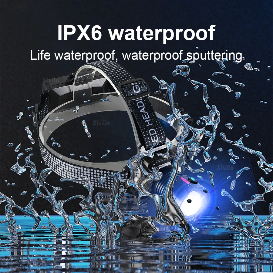 Potente linterna frontal LED con Sensor de movimiento, linterna frontal de pesca recargable por USB con luz trasera, 200000000LM