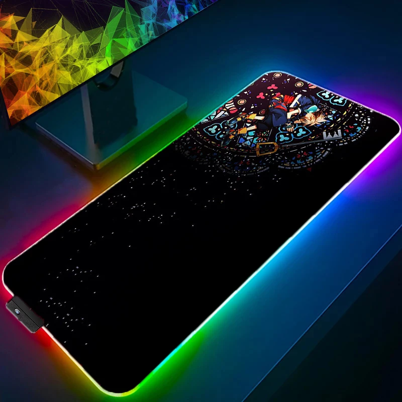 RGB LED Mouse Pad Desk Mat Anime Mat K-kingdom H-hearts Gaming Mousepad Speed Computer and Office Gamer Cabinet Keyboard Pad
