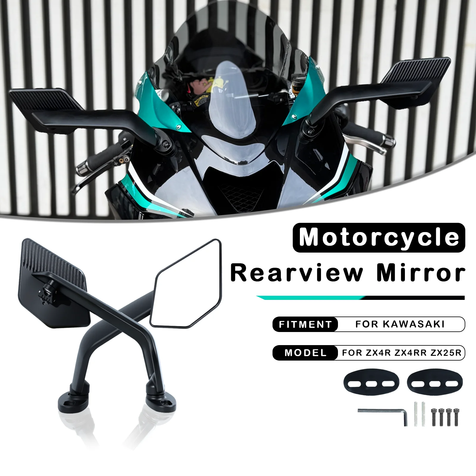 For Kawasaki Ninja ZX-4R ZX4R ZX-4RR ZX4RR ZX-25R ZX25R Aluminum Side Wing Mirror Adjustable Rearview Front Fairing Accessories