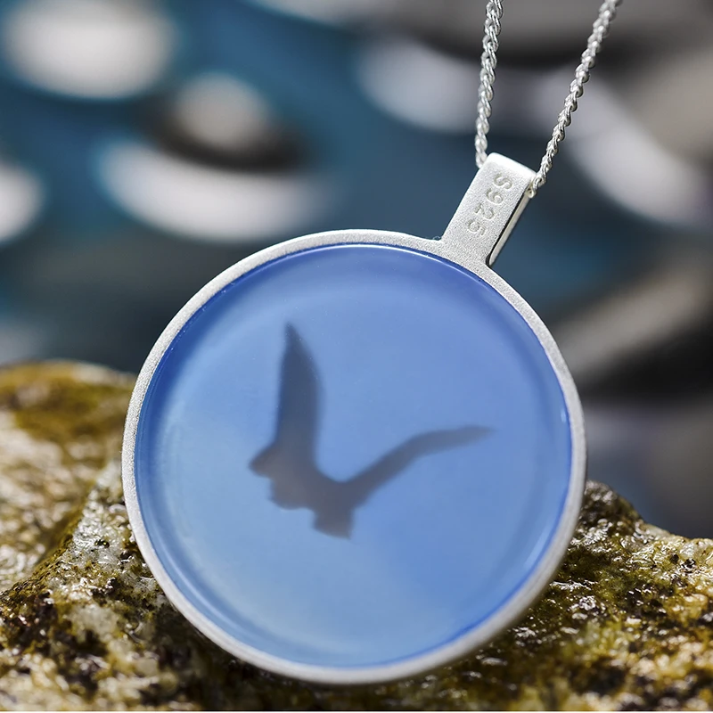 Lotus Fun Natural Stone Swan Lake in the Sunset Round Pendants and Necklaces for Women Real 925 Sterling Silver Fine Jewelry