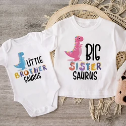 Big Sister Little Brother Dinosaur Print Family Matching Clothes Boys Girls T-shirt Toddler Bodysuit KidsTee Short Sleeve Outfit