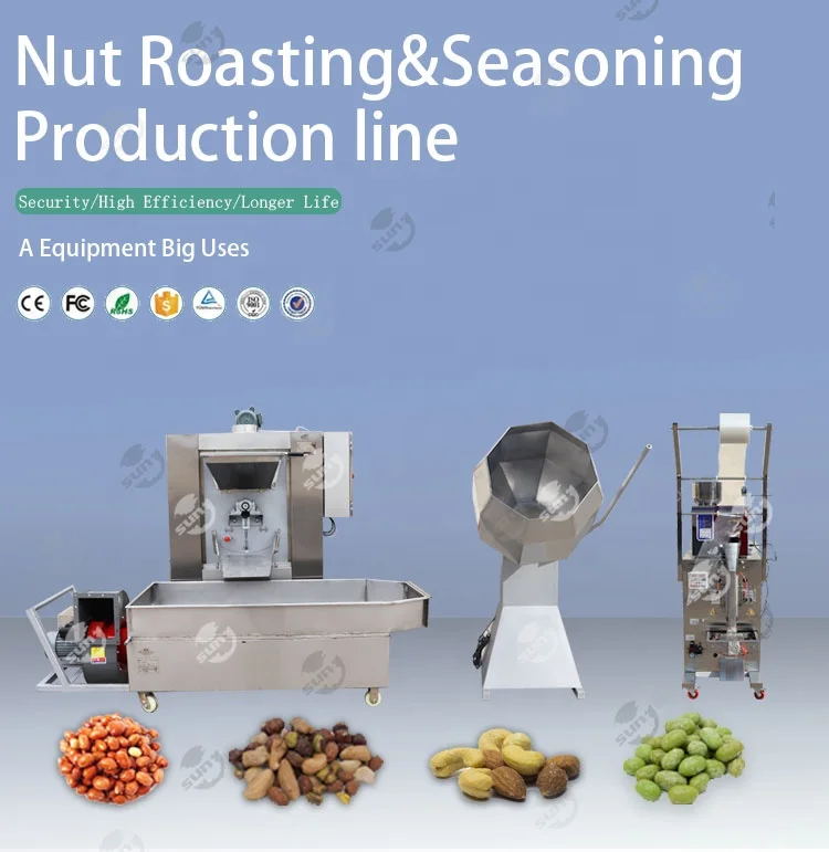 Rotary Drum Fried Snack Roasted Peanut Coating Machine Almond Cashew Nut Octagonal Seasoning Flour Flavoring Production Line