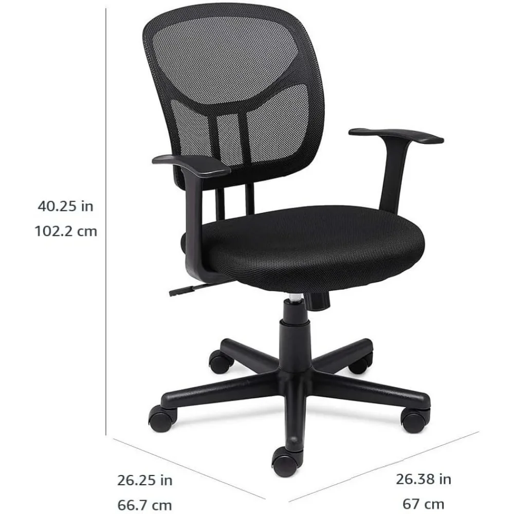 Mesh Mid-Back Adjustable Office Chair with Armrests, Lumbar Support, 360 Swivel and Easy Assembly in Black