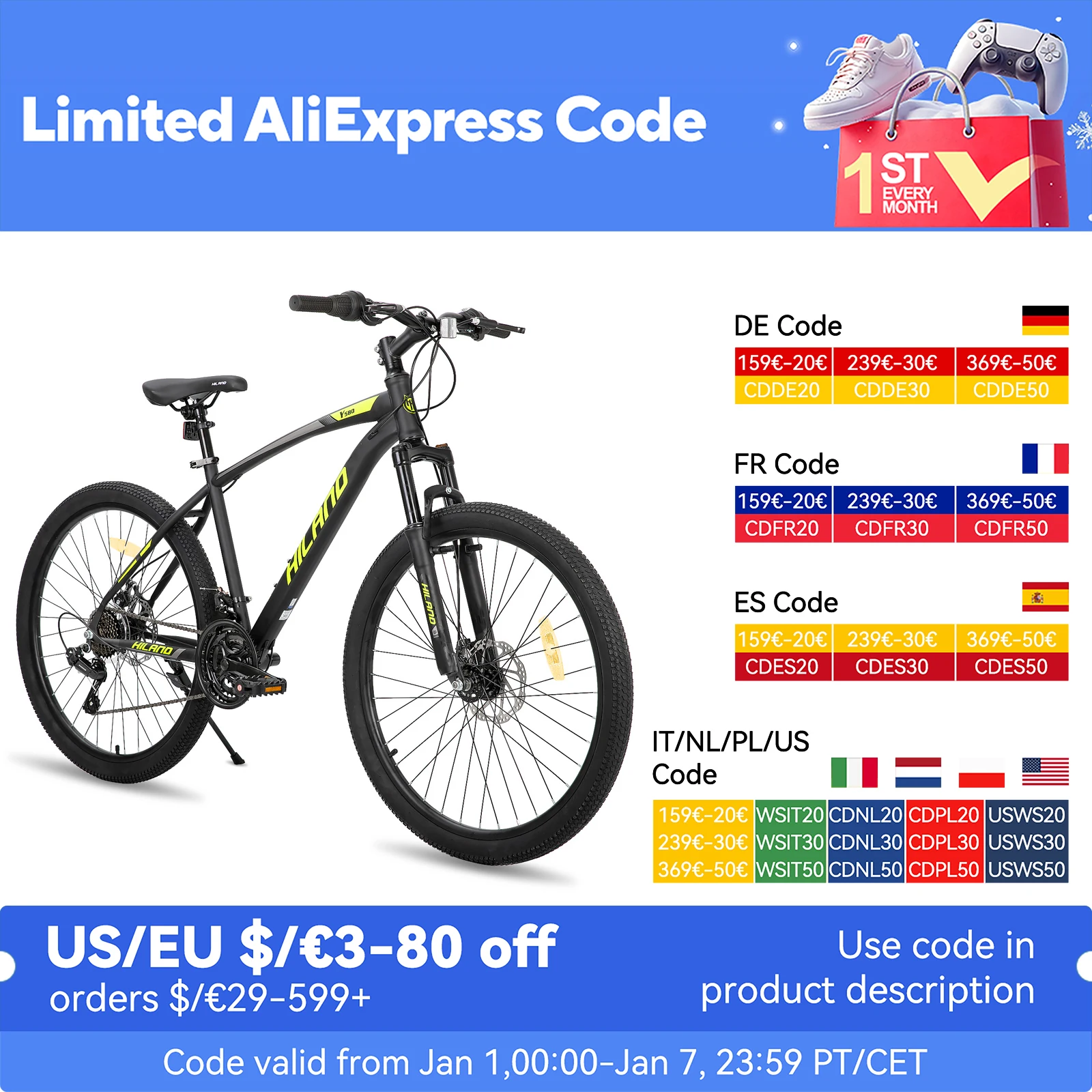 Hiland 26 Inch Mountain Bike Shimano 21 Speed MTB with Suspension Fork，Dual-Disc Brake,Fenders Urban Commuter City Bicycle