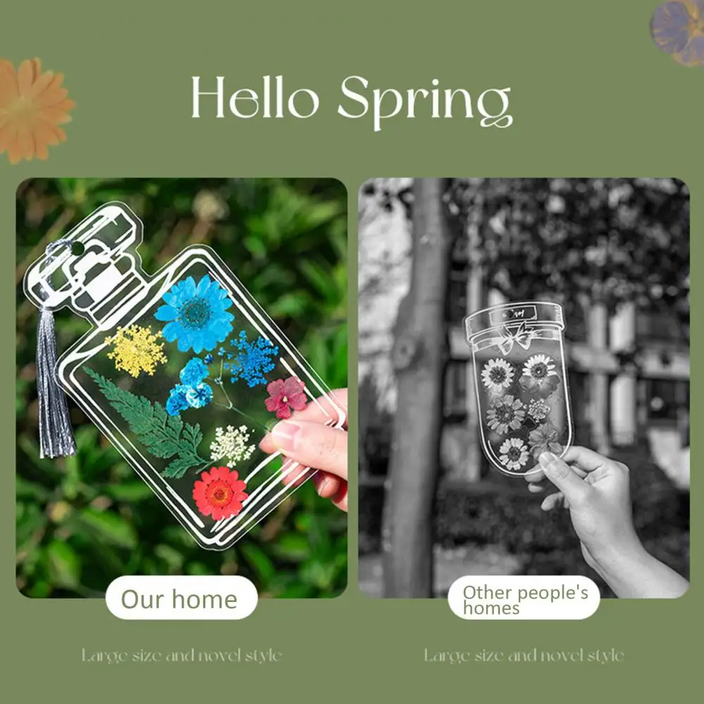 手作り花ブックマーク手作り透明ドライフラワーブックマーク Diy 花ウィッシングボトルステッカー女性のための読書