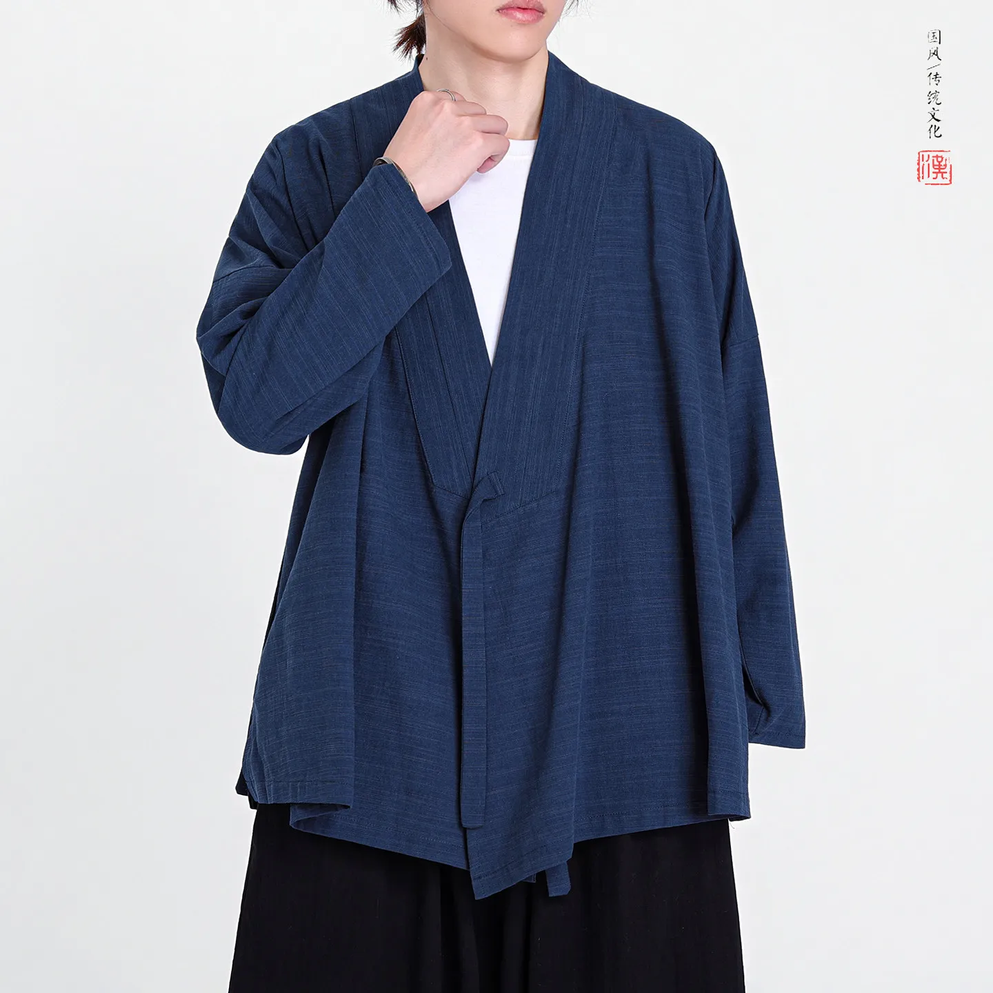Autumn Traditional Inspired Hanfu Shirts Cotton Chinese Style Coats Cross Collar Retro Mens Casual Tang Suit Wear Taoist Costume