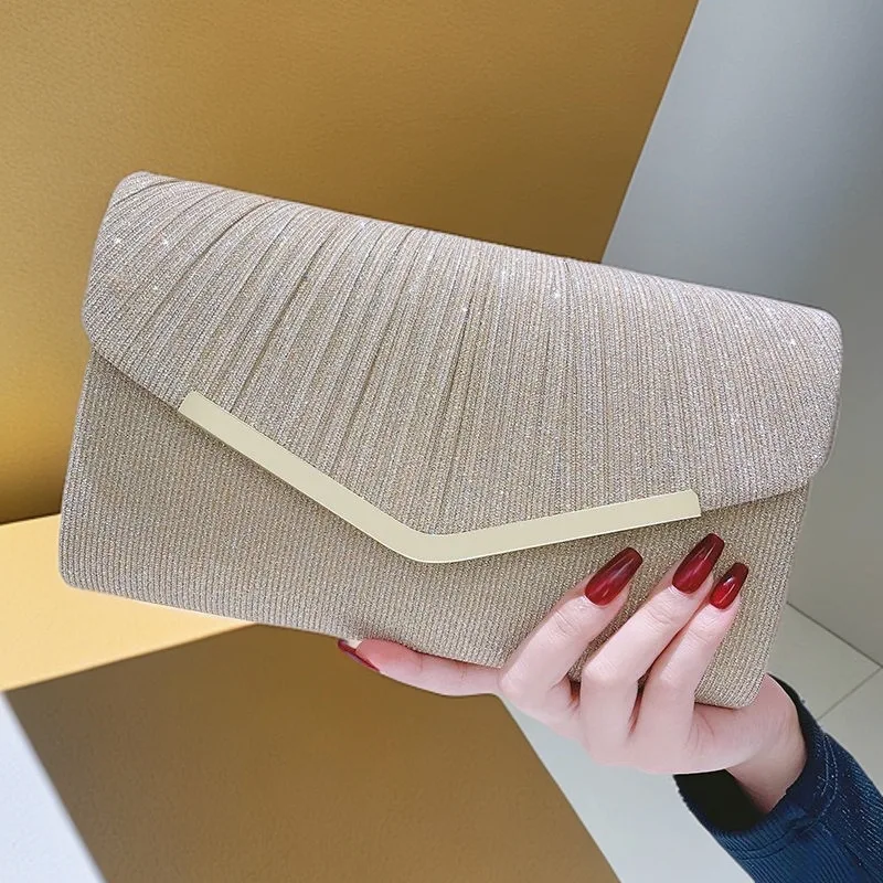 Women Luxury Metallic Clutch Purse Gold Silver Party Bag Elegant Chain Shoulder Evening Handbag Wedding Banquet Mini Tote
