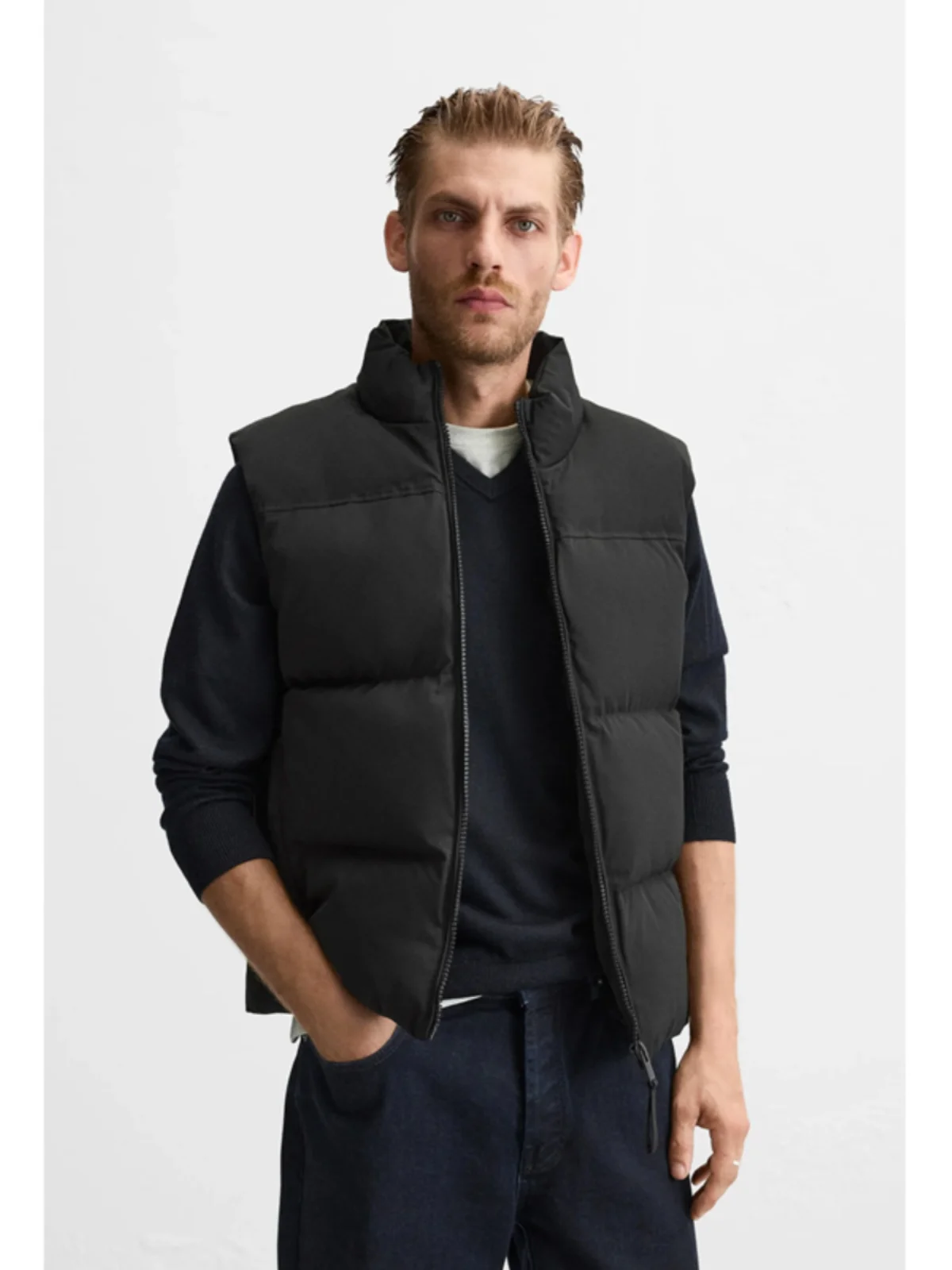 

Thiened Casual Collarl Jaet for Men Autumn Winter New Sle Svel Vest Stand Fit Polyester Fiber Youth Trend