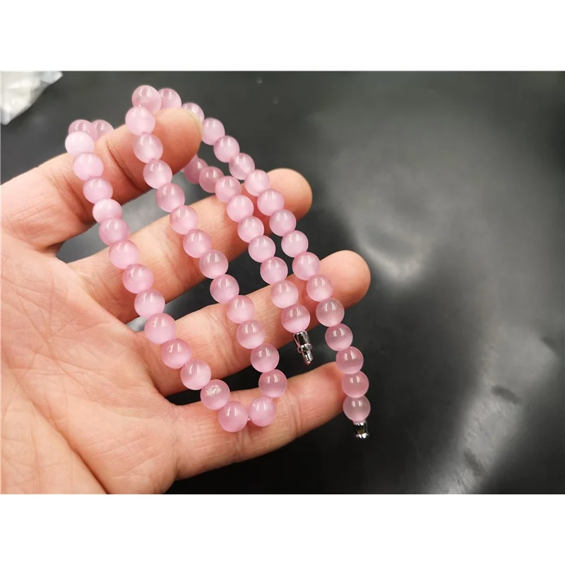 Wanyu Wholesale Pink Artificial Opal Necklace Women's clavicle chain 8mm Pink Jade Necklace