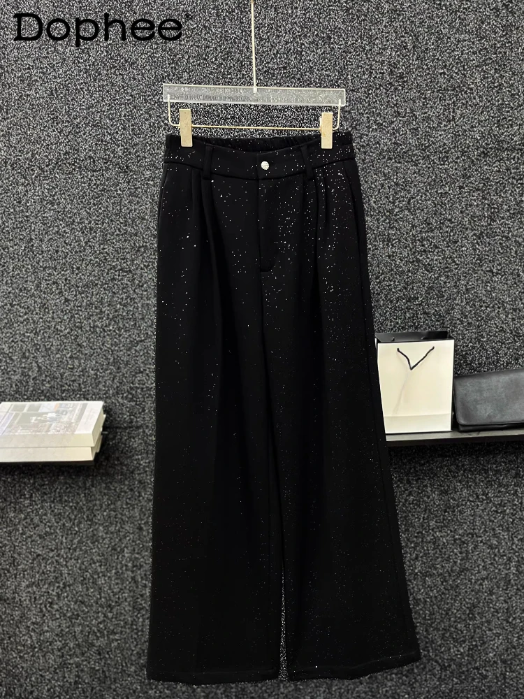 

Мужские осенние новые свободные прямые универсальные широкие длинные брюки высокого класса со стразами и звездным небом, удобные однотонные костюмные брюки