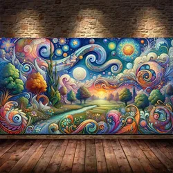 DIY Alphonse Mucha i Vincent Van Gogh Nouveau Landscape, 5D Diamond Painting Kits Full Diamond Embroidery Cross Stitch Kits