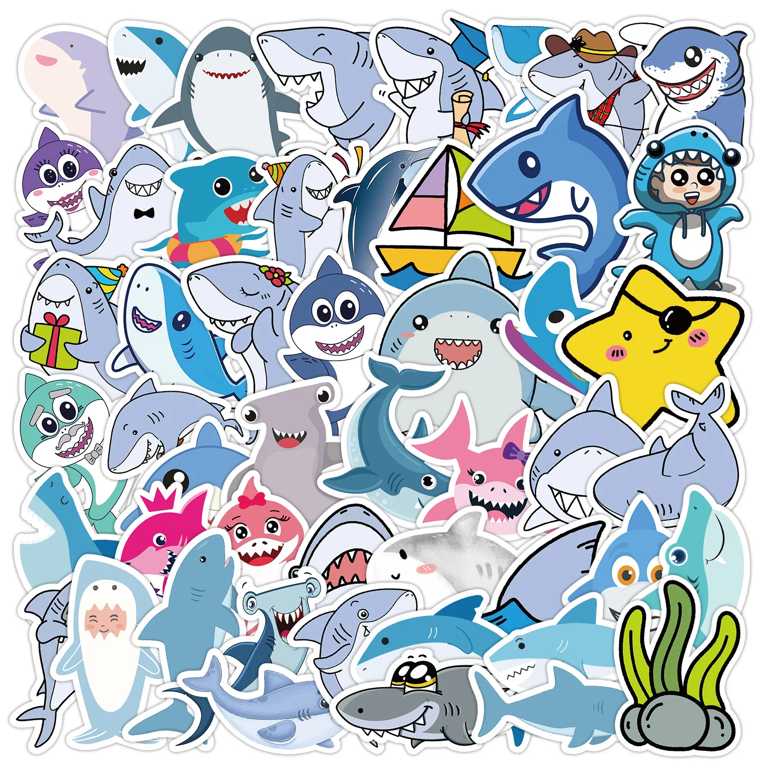 

10/50PCS cute cartoon little shark doodle decorative mobile phone computer school bag notebook waterproof sticker Kids Toy