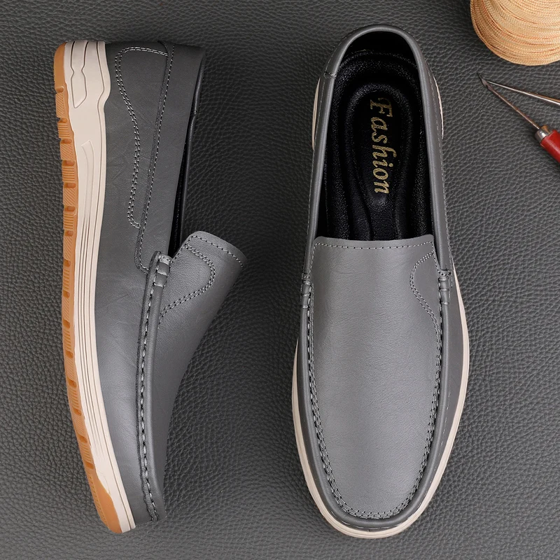 Genuine Leather Mens Soft Sole Casual Business Shoes Dress Blue Loafers Business Formal Walking Shoes Luxury Comfort Mocassins