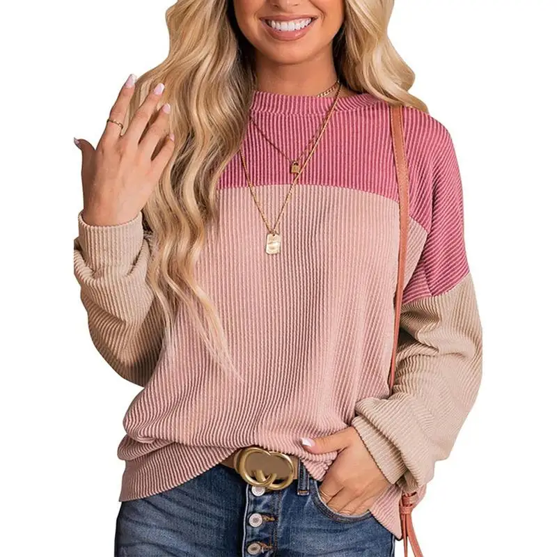 Womens Fashion Color solo long sleeve crewne knits casual loose pullovers tops spring womenwear everyday