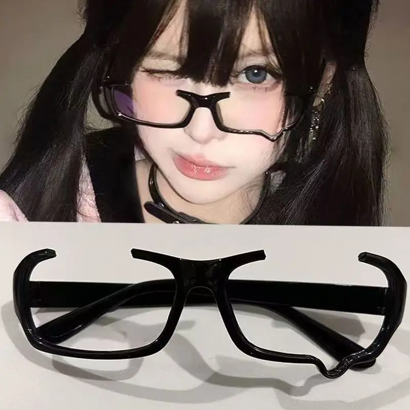 

New Black Animation Super Cute Teardrop Eyeglasses Frame Creative Anime Concave Shape Decoration Cos Animation Camera Glasses