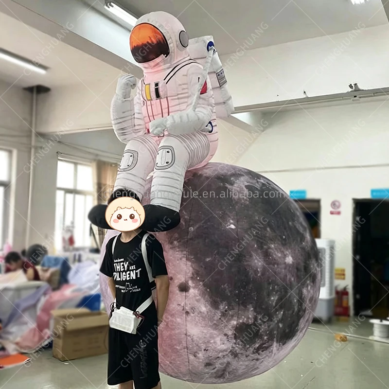 Giant Inflatable Astronaut on Moon Puppet, Handheld Walking Spaceman Model, Space Theme Party Parade Performance Prop