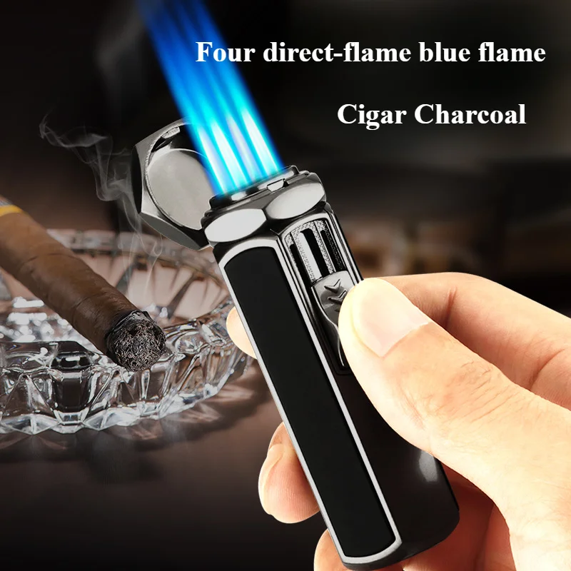 

Powerful Four-flame Direct Blue Flame Inflatable Lighter Men's Metal Windproof Cigar Inflatable Lighter High-end Cigarette Gifts