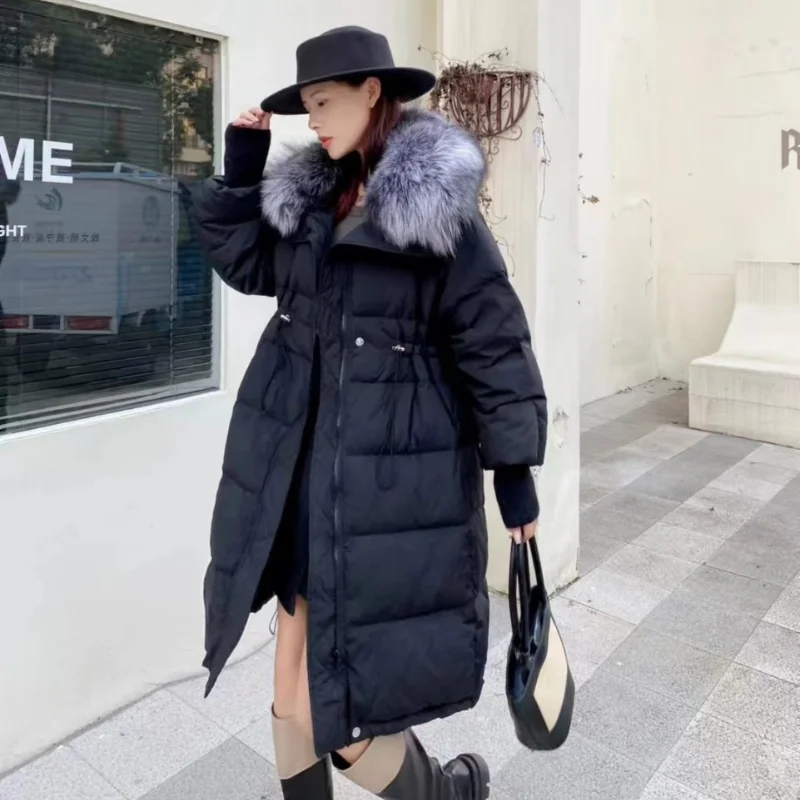 Windproof Down Jacket for Women, Big Fur Collar, High-end Coats, Warm, Luxury, Female, Winter, New, 2024