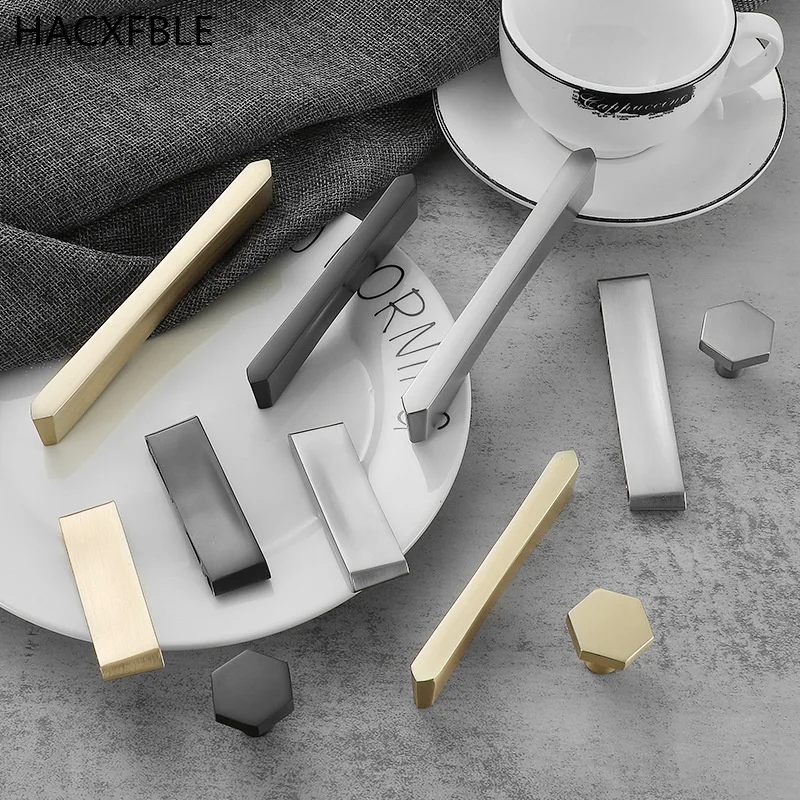 Minimalist Furniture Handles Golden Kitchen Cabinet Handles Zinc Alloy Kitchen Handles Gray Drawer Knobs Silver Wardrobe Pulls