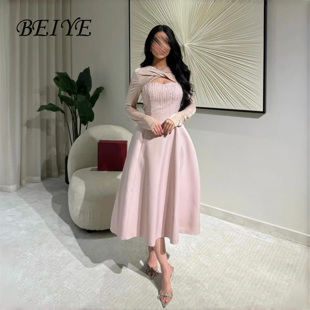 

Элегантное вечернее платье BEIYE с бисером, фасон А-силуэт, 2026, с длинными рукавами, вырезом «сердечко», для выпускного вечера, нарядное платье, на заказ