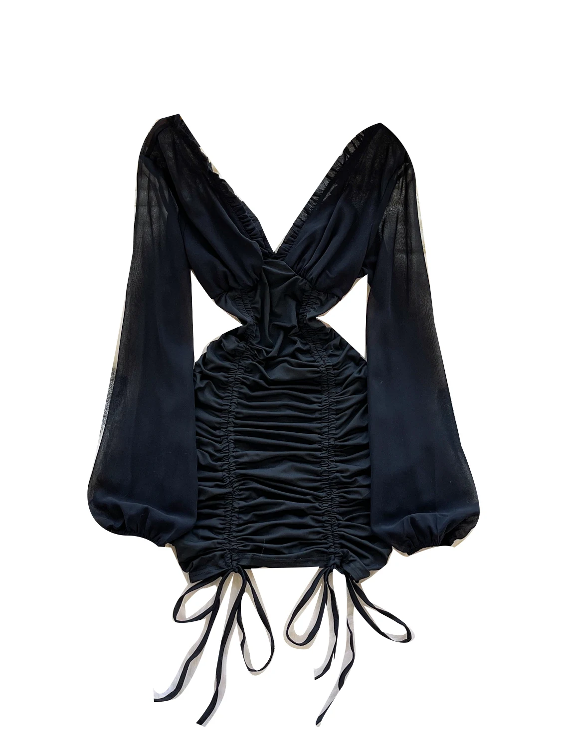 Ele Bla V-ne Long Sve ahueca hacia fuera la cintura fruncida que adelgaza el viaje Dr French Sle cintura alta fibra de poliéster