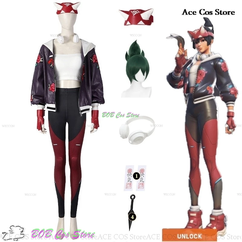 Overwatch 2 Kiriko Cosplay Costumes Skin Athleisure Coat Pants Women Suit Game Clothes Halloween Party Wig Props Uniform Set