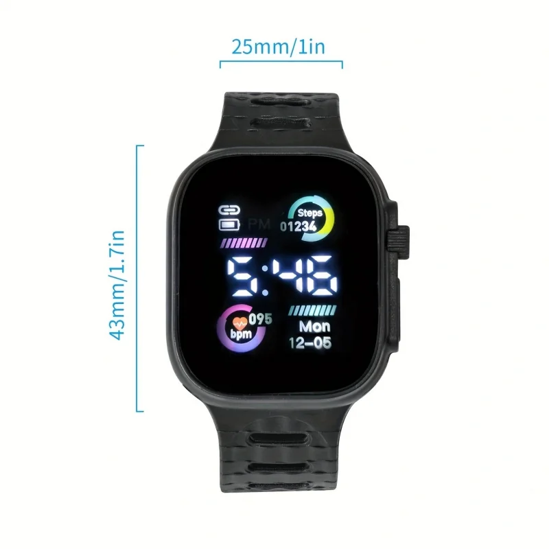 New Led Electronic Watch Square Screen Dual Color Circle Fashionable Simple Square Button Men Women Watch Multifunctional Watch