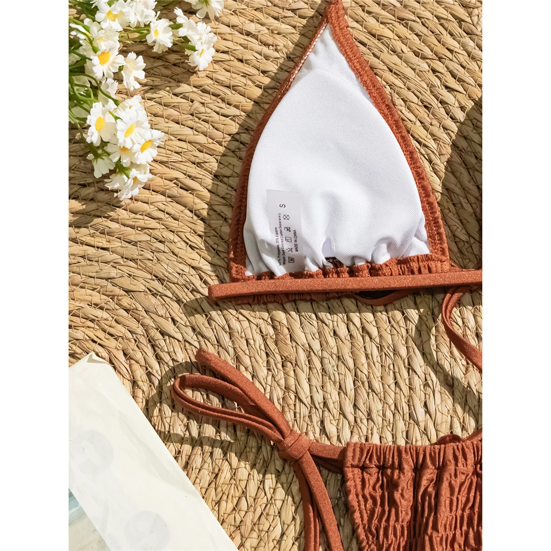 Sexy, geraffter, geraffter Neckholder-Bikini, Damen-Badeanzug, zweiteiliges Bikini-Set, Damen-Badeanzug mit Trägern, Badebekleidung, Badeanzug, Schwimmanzug V7631 – Detail 11