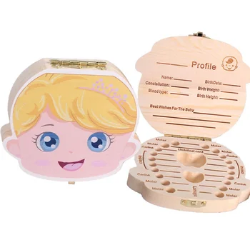 Houten Baby Kids Tand Opbergdoos Engels/Spaans/Frans/Russisch/Italiaans Tanden Navelstreng Lanugo Organizer Cadeau herinneringen Besparen