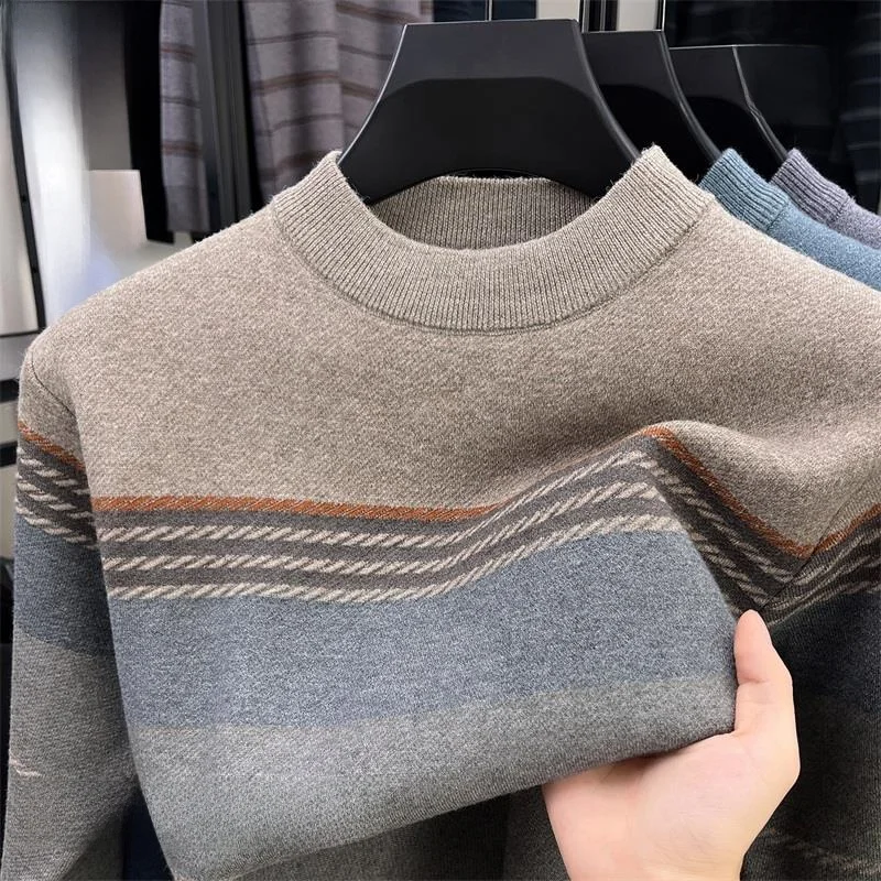 

Утепленный мужской вязаный свитер с воротником-стойкой из 100% чистой шерсти, мягкий и теплый, в повседневном стиле, базовая кофта для мужчин среднего возраста