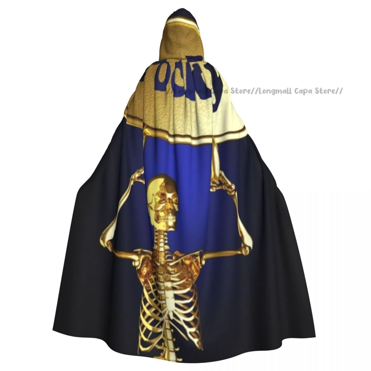 Cosplay Medieval Costumes Golden Skeleton Holding The Sign Hooded Cloak Capes Long Robes Jackets Coat Carnival