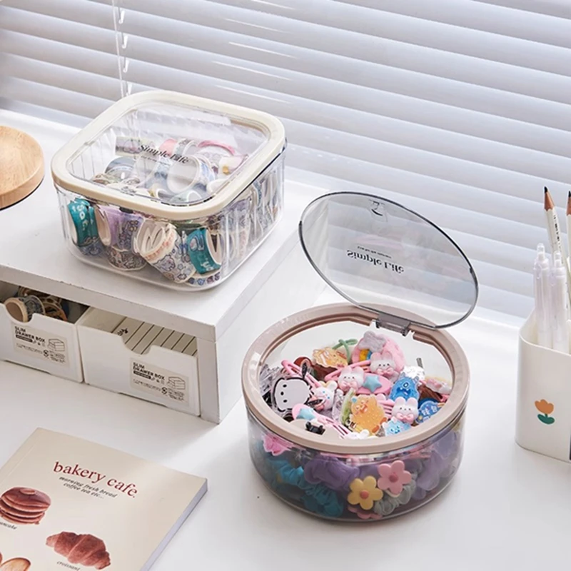 

INS Transparent Makeup Case Round Hairclip Hair Ring Storage Box Jewelry Lipstick Cosmetic Storage Bottle Desktop Home Bathroom