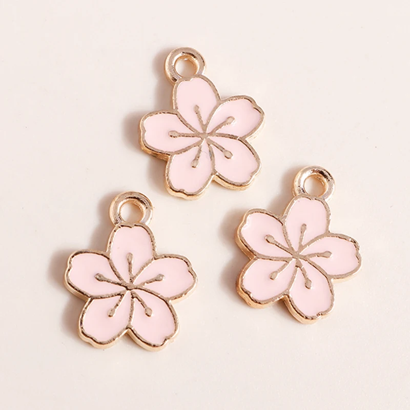 Leslie 10 Stück Niedliche Mini-Emaille-Sakura-Blumen-Anhänger für Ohrringe, Halsketten, Handgemachtes Schmuckzubehör – Detail 8