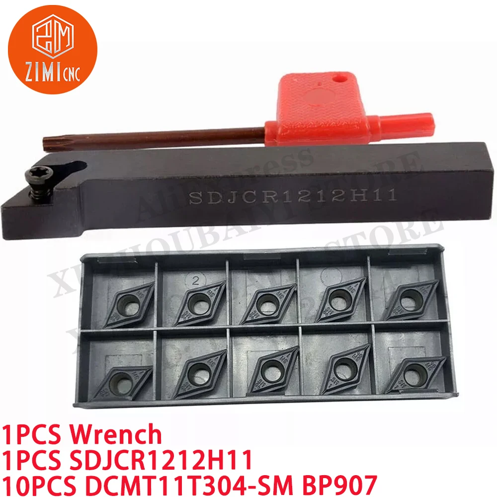 

1PCS SDJCR 1212H11 12mm Lathe Turning Tool Holder + 10PCS DCMT11T304-SM Carbide inserts CNC tools metal mechanical cutting tools