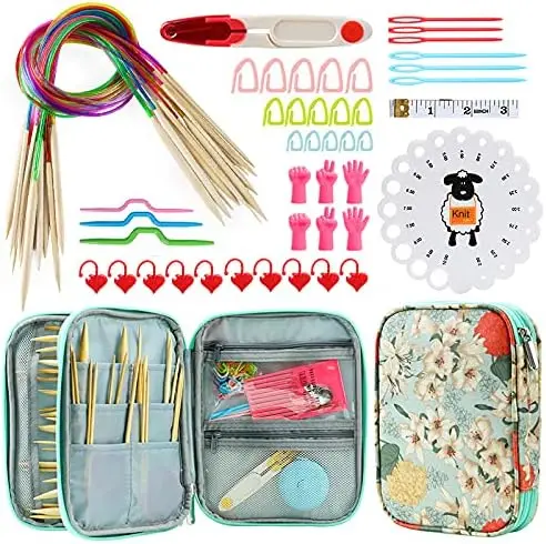 

18 Pairs Bamboo Circular Knitting Needles Set with 43 Tools and Storage Case, Lightweight 31" Long (2mm-10mm)