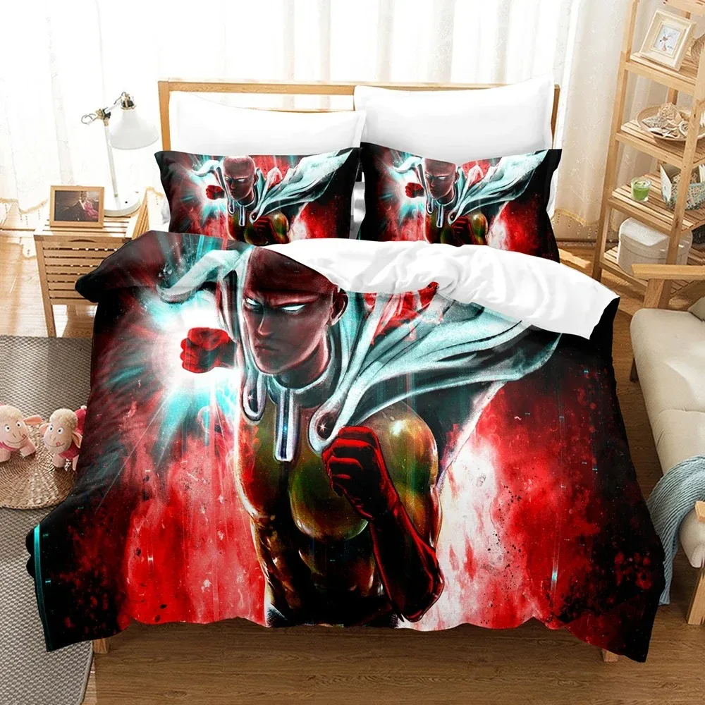 

New Anime One Punch Man Duvet Cover Sets Pillowcase Bedding Set Kids Children Gift Girls twin full Queen King Size Bed Linen