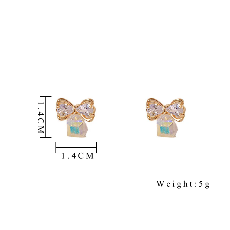 أقراط نسائية مربعة صغيرة من الكريستال موضة جديدة أقراط على شكل فيونكة كورية حلوة مرصعة بأحجار الراين لمجوهرات فتاة حفلات الزفاف #3